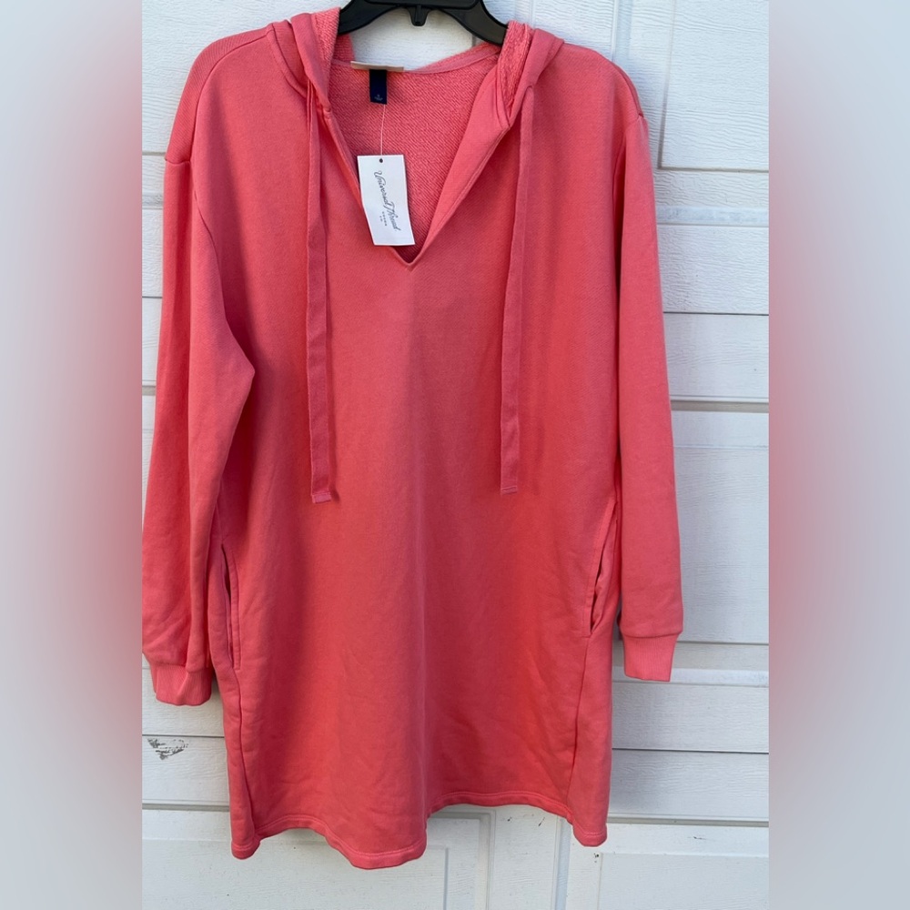 Women's Universal thread  Hooded Fleece  Tunic dress coral orage Small